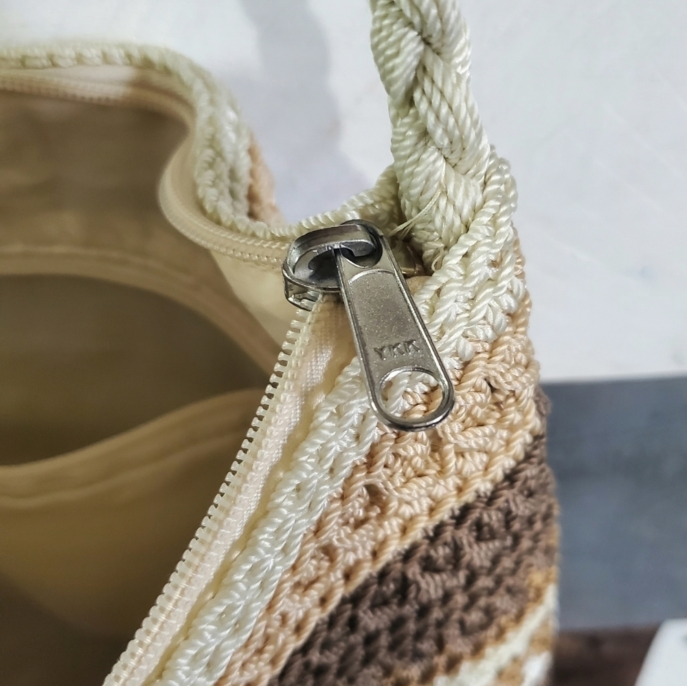 THE Sak Striped Brown Tan Cream Hobo Shoulder Bag Purse - Picture 8 of 14